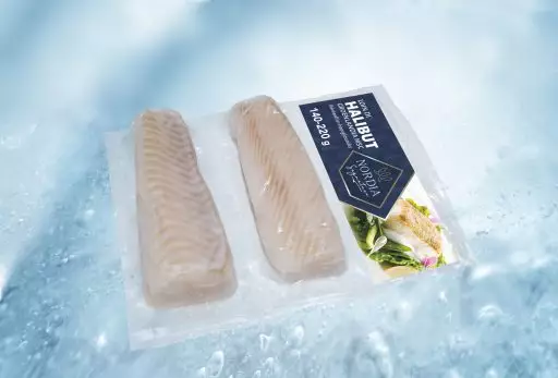 Longe de flétan emballée sous vide