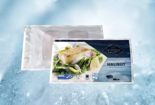 Portions de flétan emballées