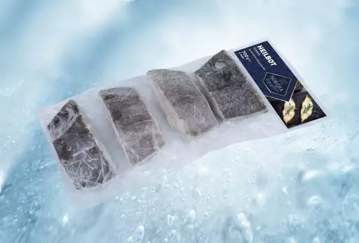 Steaks de flétan emballés sous vide